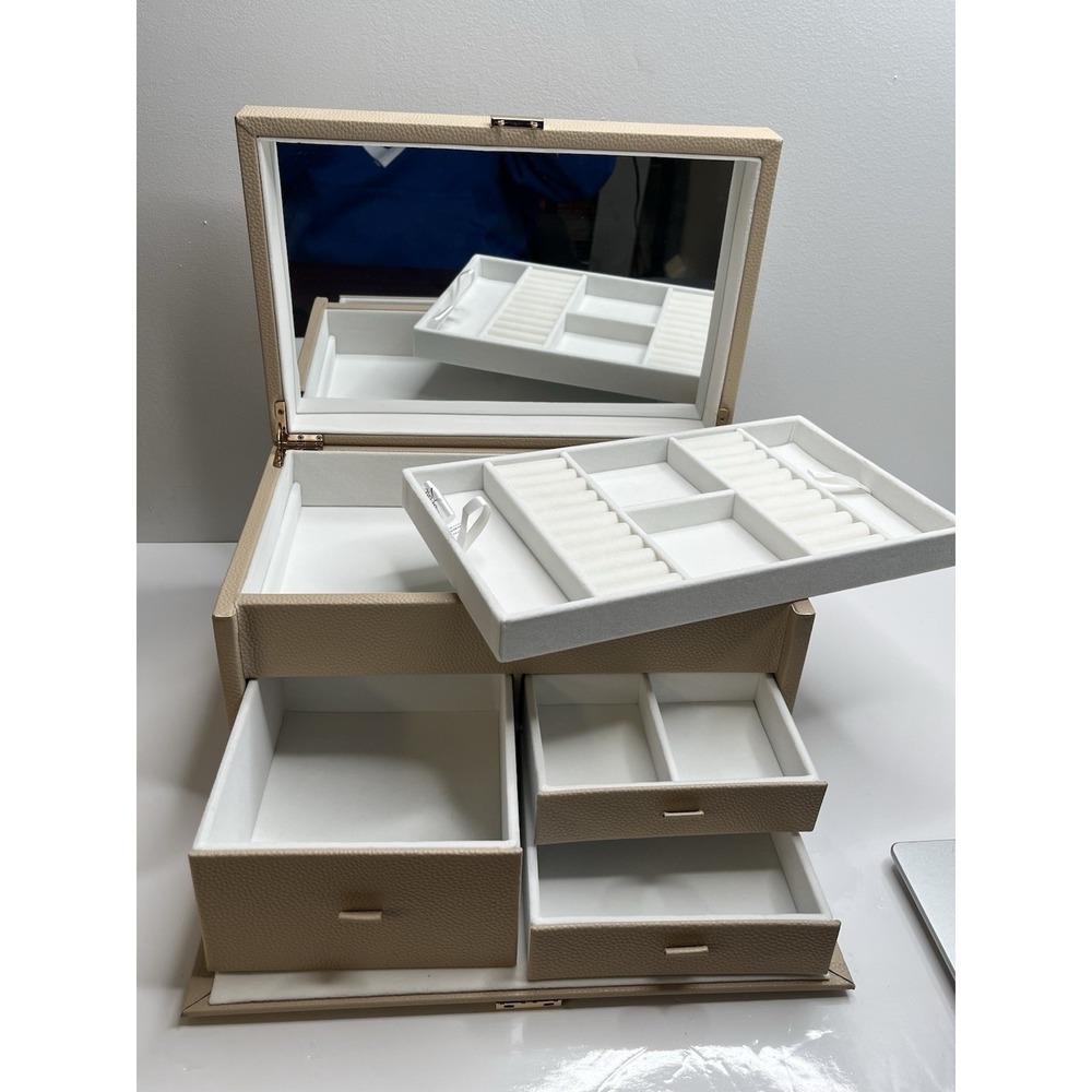 Thirty-One Classic Jewelry Organizer Taupe 13x9x7 Mirror Missing Key Unlocked